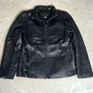 Siena Studio cinched women’s black leather jacket